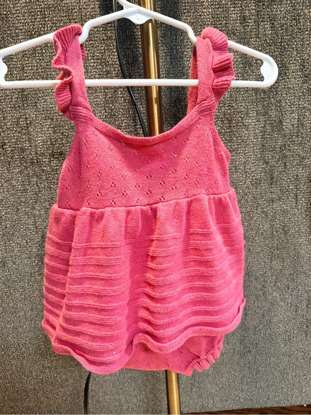 Girls Pink Knit Ruffle Strap Sunsuit